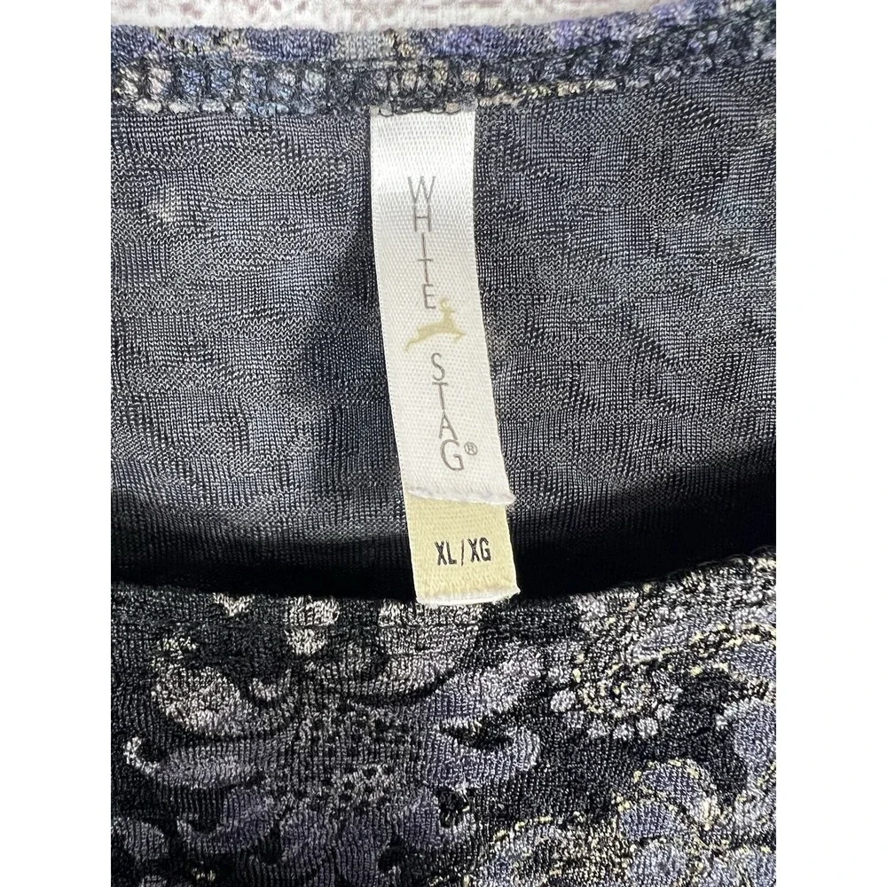 White Stag Women's Sleeveless Floral Textured Tank Top XL Blue Black Casual - Picture 3 of 4